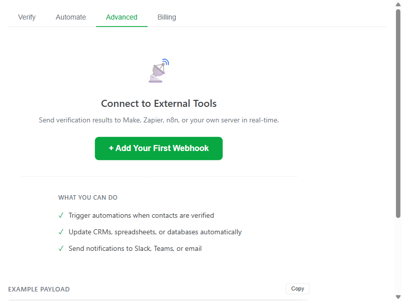 Webhook configuration interface